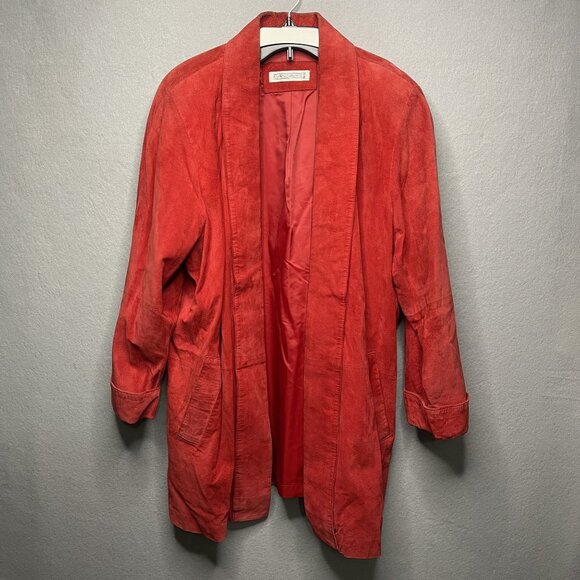 Evan Davies II Red Silky Pig Suede Blazer Jacket For Women 42/22W - Picture 1 of 15